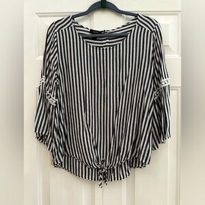 ALVX  tie in front striped XL shirt with lace detail on arms